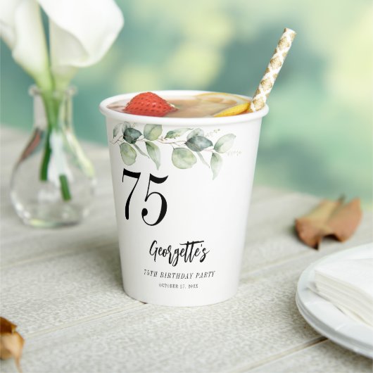 Eucalyptus groen Waterverf 75e geboortedag Papieren Bekers (Insitu)