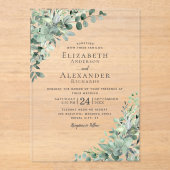 Eucalyptus groen Waterverf Boho bruiloft Acryl Uitnodigingen (Voorkant)