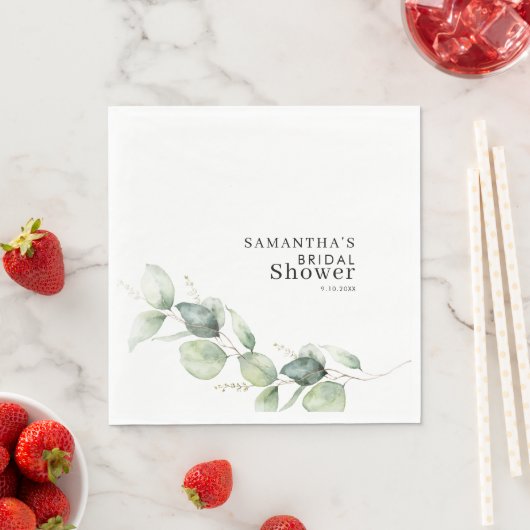 Eucalyptus groen waterverf bruidsfeest papier servet (Insitu)