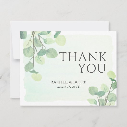 Eucalyptus groen Waterverf bruiloft dank u Bedankkaart (Voorkant)