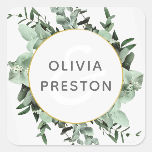 Eucalyptus groen Waterverf bruiloft Sticker (Voorkant)