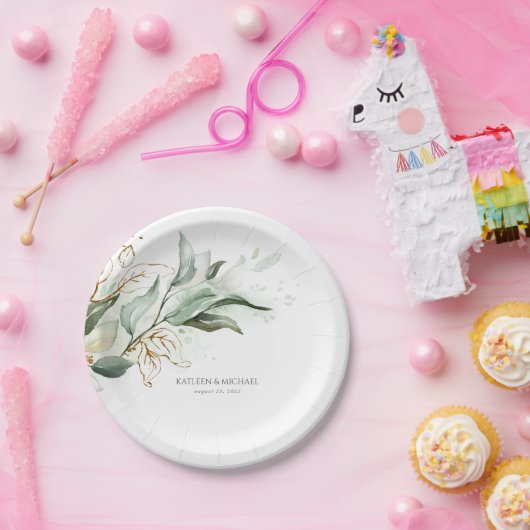 Eucalyptus groen Waterverf romantische bruiloft Papieren Bordje (Feest)