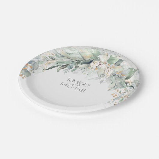 Eucalyptus groen Waterverf Zomer bruiloft Papieren Bordje (Gekanteld)
