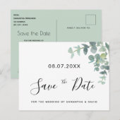 Eucalyptus groen wedding save-the-date briefkaart (Voorkant / Achterkant)