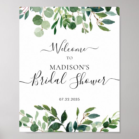 Eucalyptus groen welkom bruidsborrel bord poster (Voorkant)