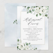 Eucalyptus groen wit bloemenrepetitie diner kaart (Voorkant / Achterkant)