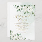 Eucalyptus groen wit bloemenrepetitie diner kaart (Voorkant / Achterkant)