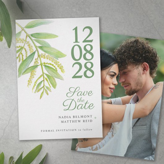 Eucalyptus groen wit foto bruiloft save the date
