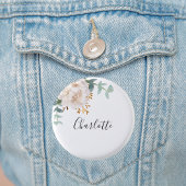 Eucalyptus groen witte bloem naamlabel ronde button 3,2 cm
