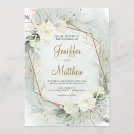 Eucalyptus groen witte rozen gouden bruiloft kaart