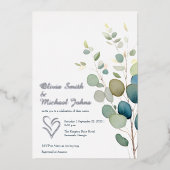 Eucalyptus groen zilver bruiloft uitnodiging (Voorkant)