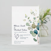 Eucalyptus groen zilver bruiloft uitnodiging (Staand Voorkant)