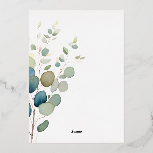 Eucalyptus groen zilver bruiloft uitnodiging (Achterkant)