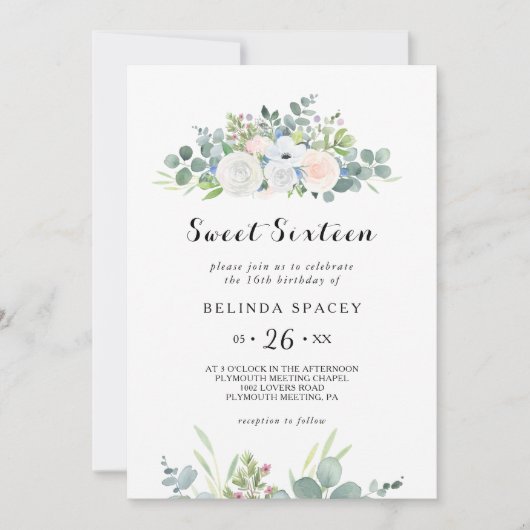 Eucalyptus groen zoet zestien verjaardagsfeest kaart (Voorkant)