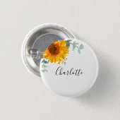 Eucalyptus groen zonnebloem naamlabel ronde button 3,2 cm (Voorkant /achterkant)