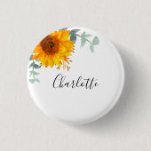 Eucalyptus groen zonnebloem naamlabel ronde button 3,2 cm (Voorkant)