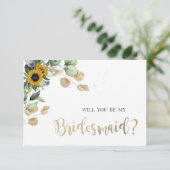 Eucalyptus groen Zonnebloemen Bruidsmeisje Kaart (Staand voorkant)