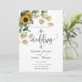 Eucalyptus groen Zonnebloemen bruiloft uitnodiging (Staand voorkant)