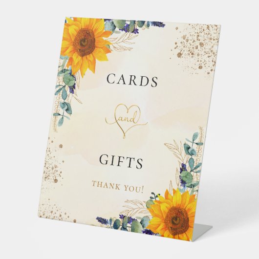 Eucalyptus groen zonnebloemen kaarten cadeaus reclamebord met voetstuk (Voorkant)