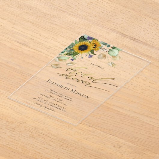 Eucalyptus groen Zonnebloemen Vrijgezellenfeest Acryl Uitnodigingen (Laagn)