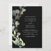 Eucalyptus groen zwart elegante bruiloft kaart (Voorkant)