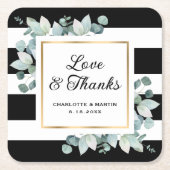 Eucalyptus groen zwart-wit bruiloft kartonnen onderzetters (Voorkant)