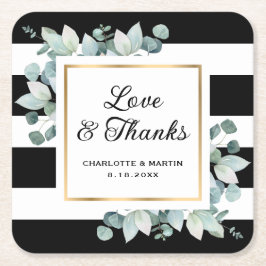 Eucalyptus groen zwart-wit bruiloft kartonnen onderzetters