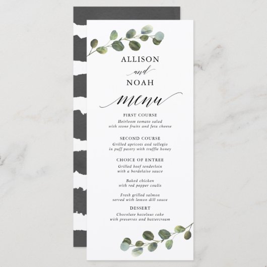 Eucalyptus groen zwart wit eenvoudig menu (Voorkant / Achterkant)