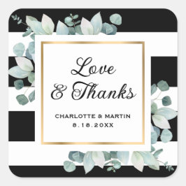 Eucalyptus groen zwart wit goud bruiloft vierkante sticker