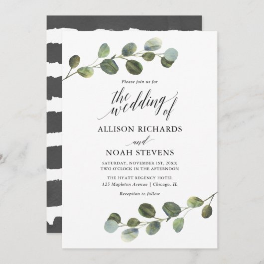 Eucalyptus groen zwart wit modern eenvoudig kaart (Voorkant / Achterkant)