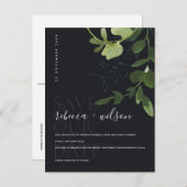 EUCALYPTUS GROEN ZWARTE WATERCOLOR SAVE THE DATE AANKONDIGINGSKAART (Voorkant / Achterkant)