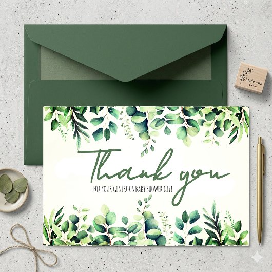 Eucalyptus groene baby shower bedankkaart