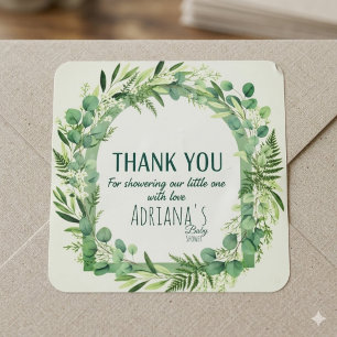 Eucalyptus Groene Baby Shower Bedankt Vierkante Sticker