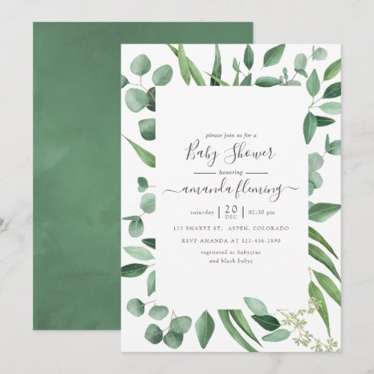 Eucalyptus groene baby shower kaart (Voorkant / Achterkant)