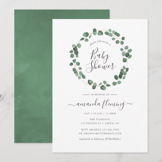Eucalyptus groene baby shower kaart (Voorkant / Achterkant)