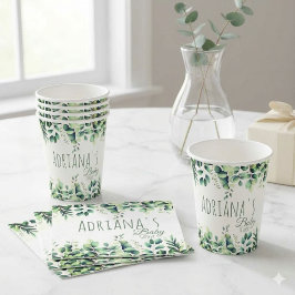 Eucalyptus Groene Baby Shower Papieren Bekers