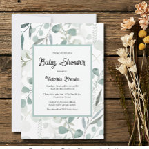 Eucalyptus Groene Baby Shower Uitnodiging