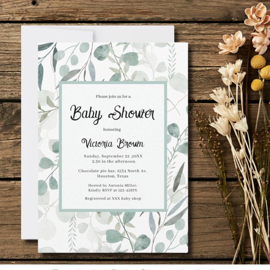 Eucalyptus Groene Baby Shower Uitnodiging