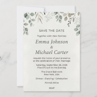 Eucalyptus Groene & Baby's Breath Save-the-Date Kaart