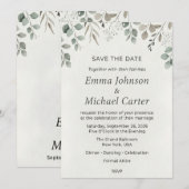 Eucalyptus Groene & Baby's Breath Save-the-Date Kaart (Voorkant / Achterkant)