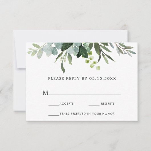 Eucalyptus groene blad bruiloft RSVP kaart (Voorkant)