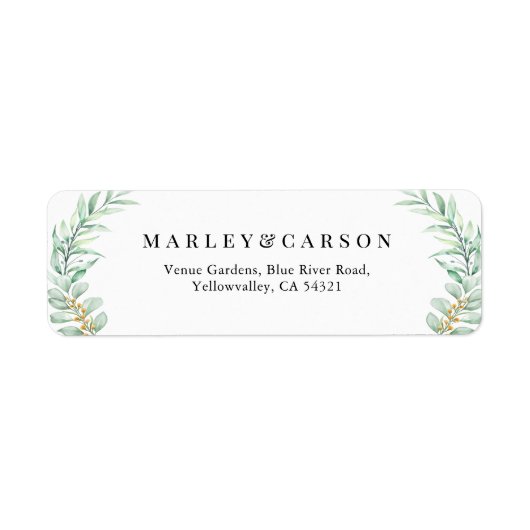Eucalyptus Groene Bladeren Huwelijk Retouradres Etiket (Voorkant)