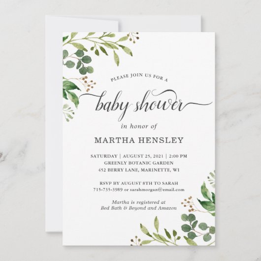 Eucalyptus Groene Bladeren Natuur Look Baby shower Kaart