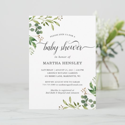 Eucalyptus Groene Bladeren Natuur Look Baby shower Kaart (Staand voorkant)