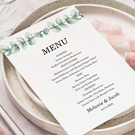 Eucalyptus groene bladeren plat menu kaart