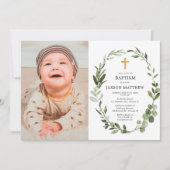 Eucalyptus groene bladeren simpele baptisfoto kaart (Voorkant)