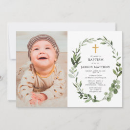 Eucalyptus groene bladeren simpele baptisfoto kaart