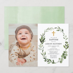 Eucalyptus groene bladeren simpele baptisfoto kaart