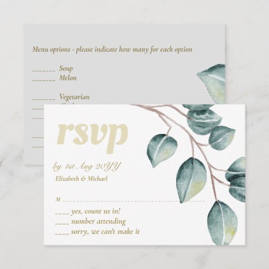 Eucalyptus Groene Bladeren Trouw RSVP MENU (Voorkant / Achterkant)
