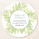 Eucalyptus groene bladeren waterverf aangepast bru ronde kartonnen onderzetter (Voorkant)